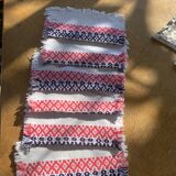 6 towels in Basque cotton patterns pink and indigo blue vintage
