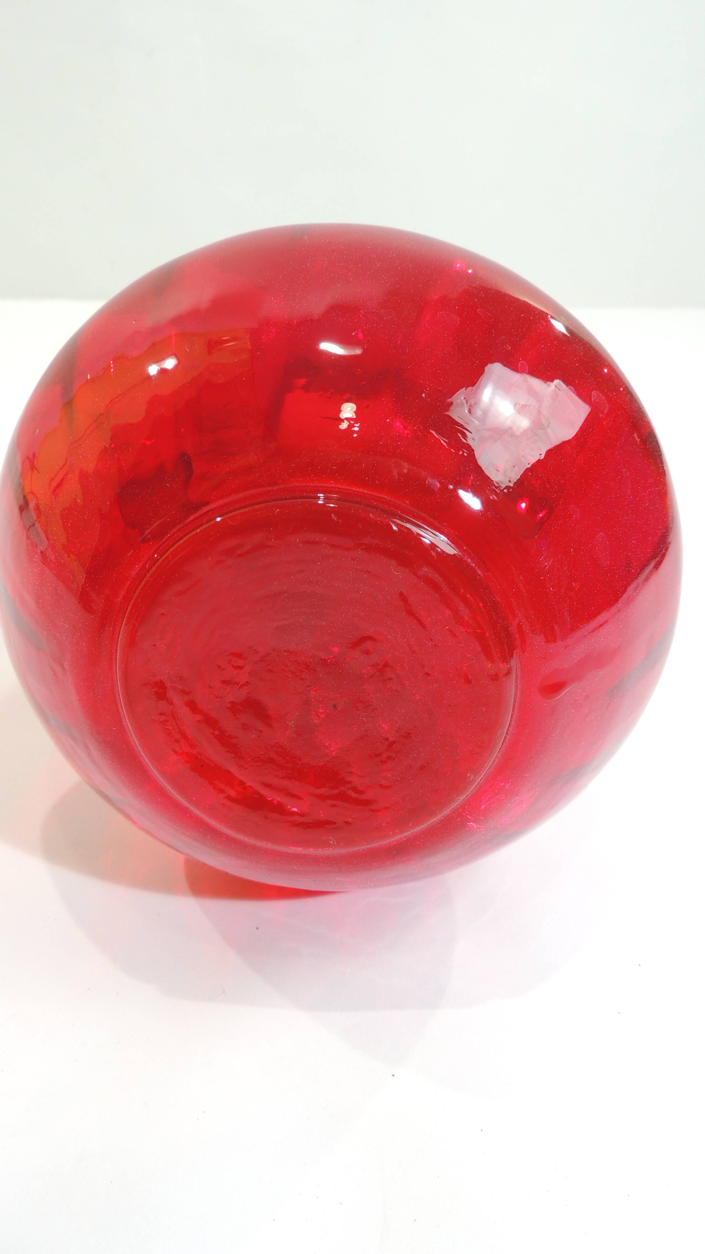 Vintage red glass vase with handles – Murano style – 1970s – Decorated