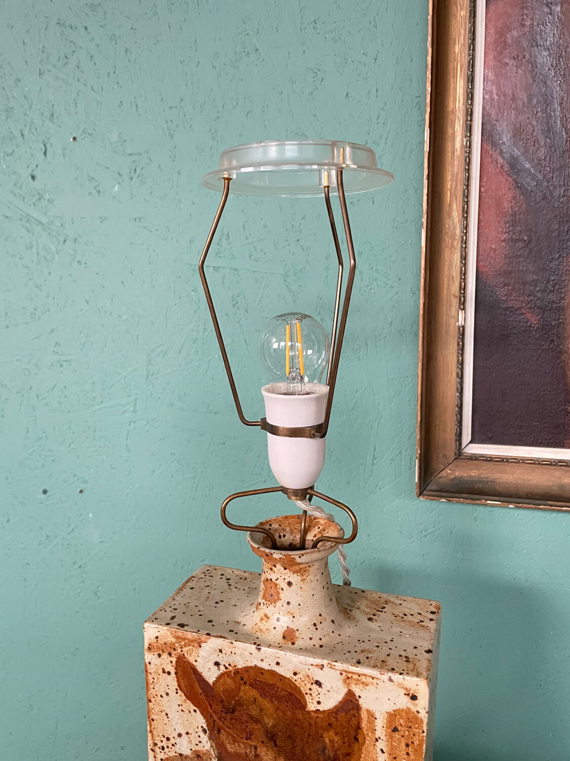 Danish Mid-Century Modern Pottery Table Lamp with Abstract Design 1975