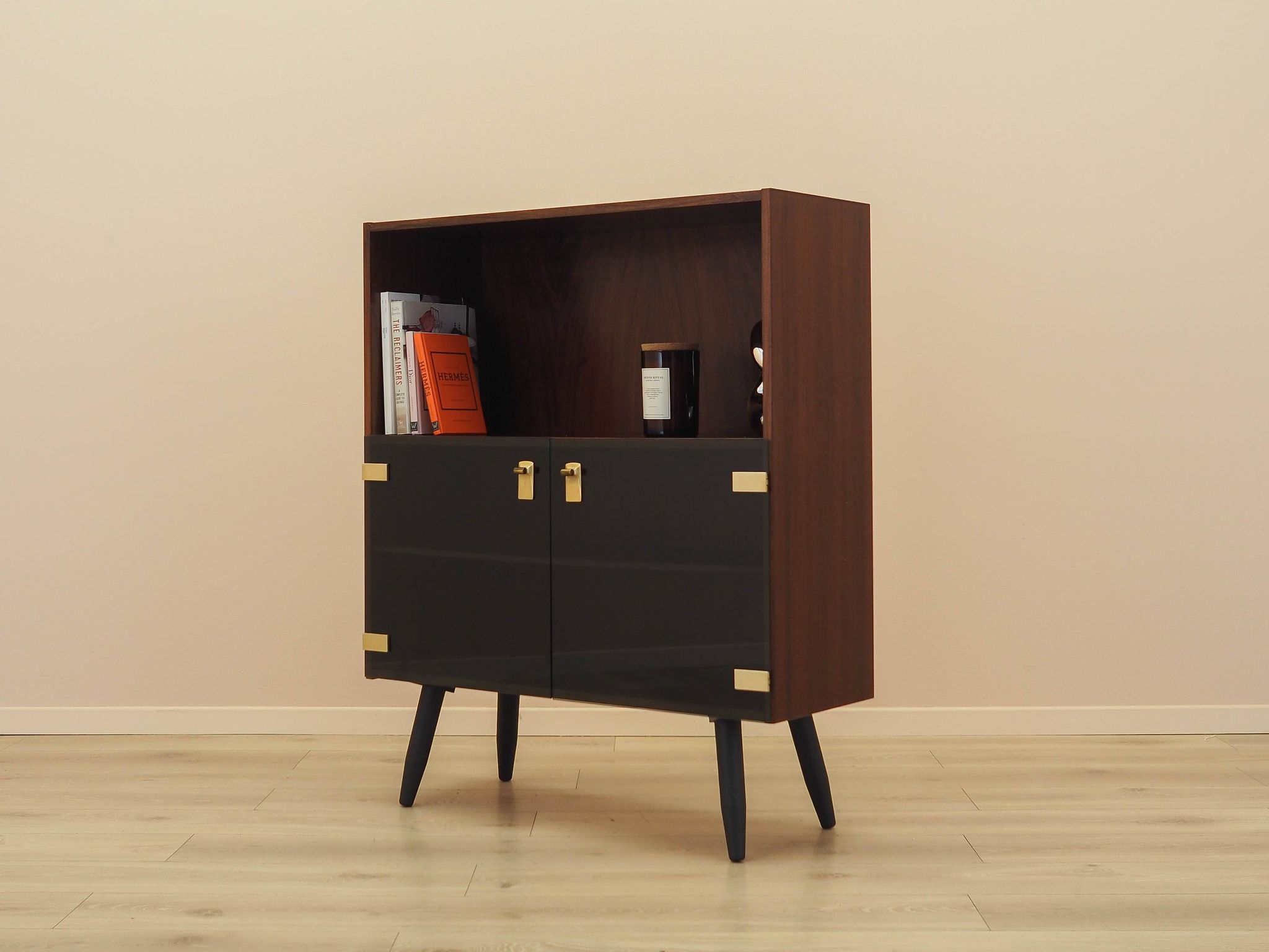 Danish Display Cabinet with Glass Doors and Contrasting Finish, 1970s