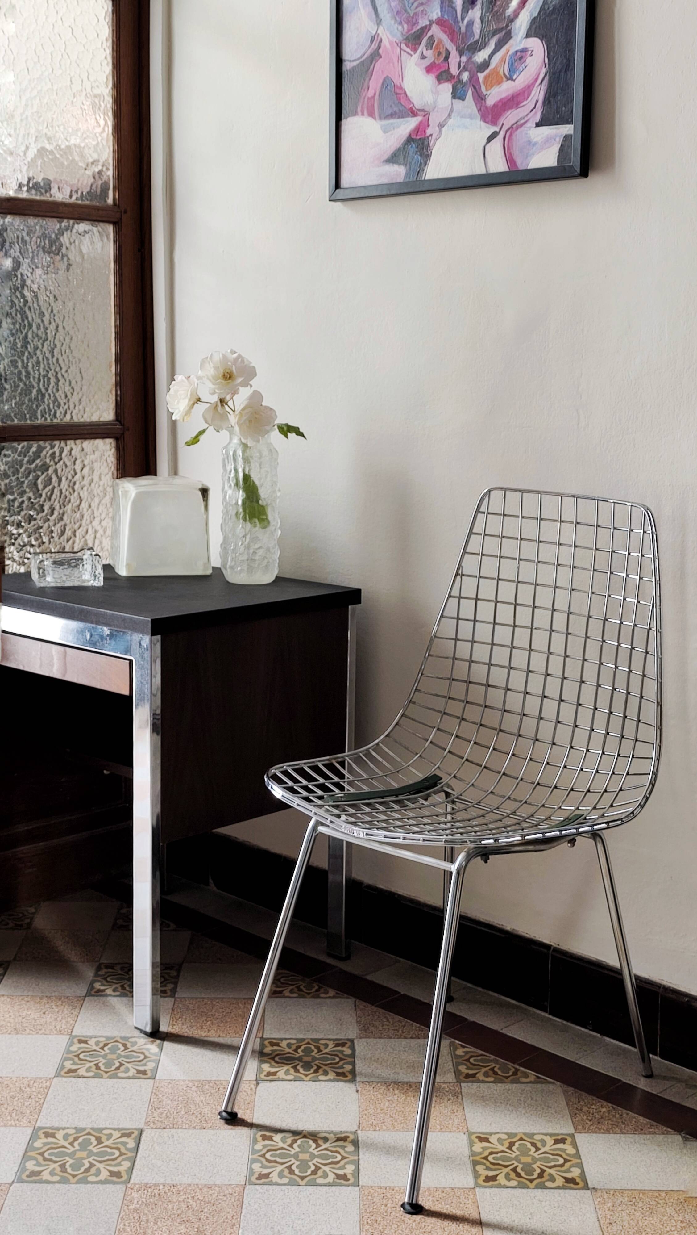 Chaise filaire métal vintage type Bertoia