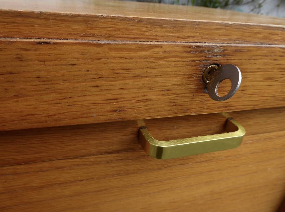 Vintage 1960s storage cabinet with curtains