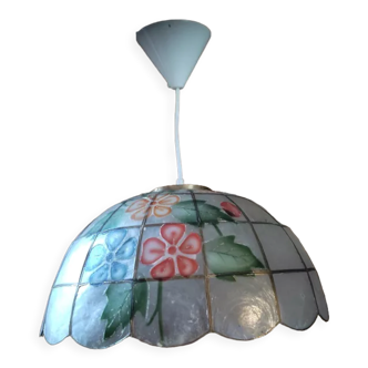 Suspension lampshade Luminaire chandelier Mother-of-pearl Checkerboard Flowers brass DP 1122407