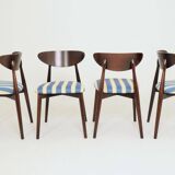 Modern set 4 Dining Chairs, Striped Fabric, French style