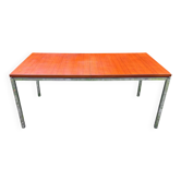 Table à manger vintage en teck et métal chromé
