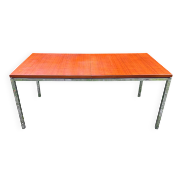 Vintage teak and chrome metal dining table