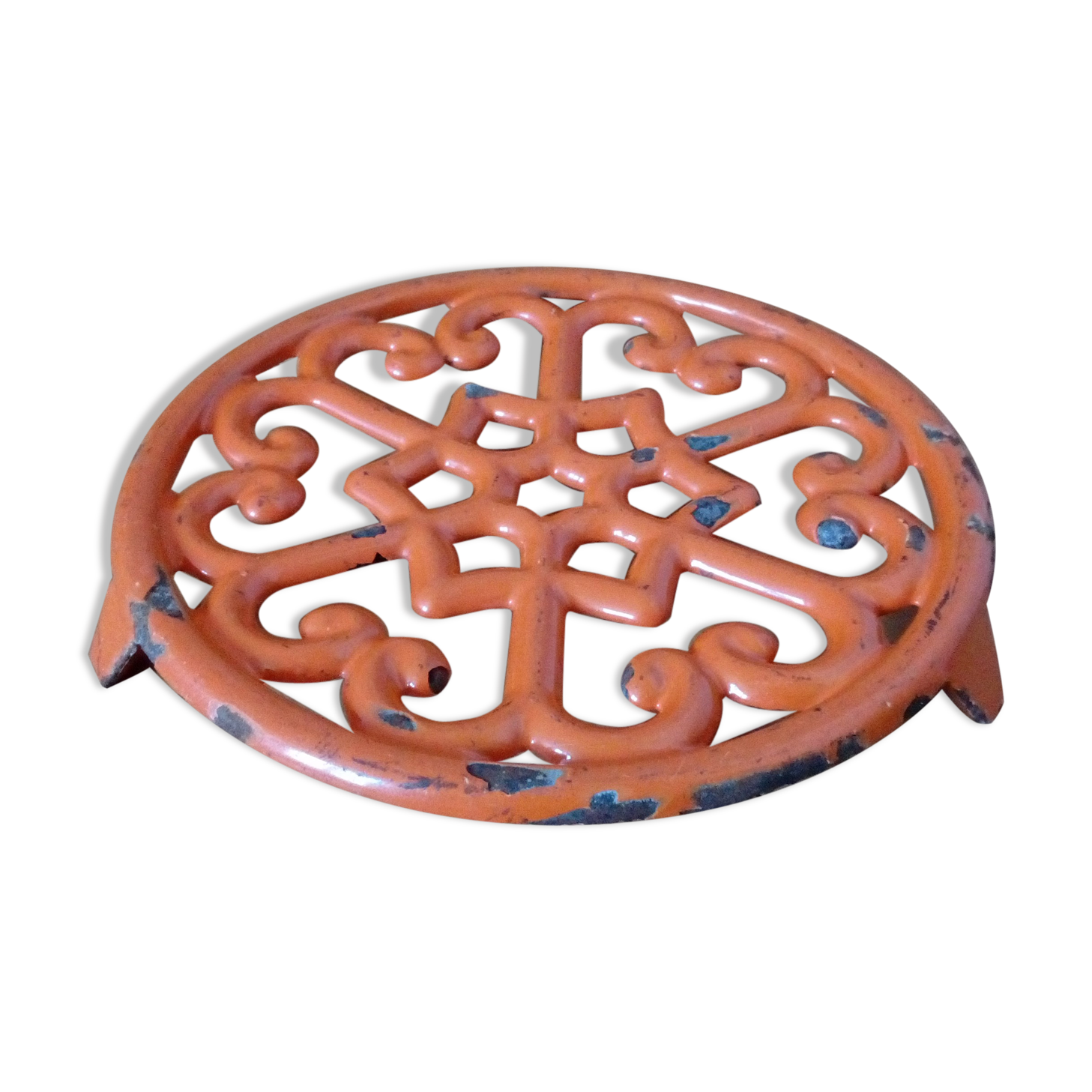Orange enamelled cast iron dish