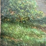 Tableau peinture ancienne paysage animé Théodore Ghirardi XIXe
