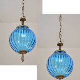 Set of 2 charming vintage Murano blue glass pendant lights, 1960