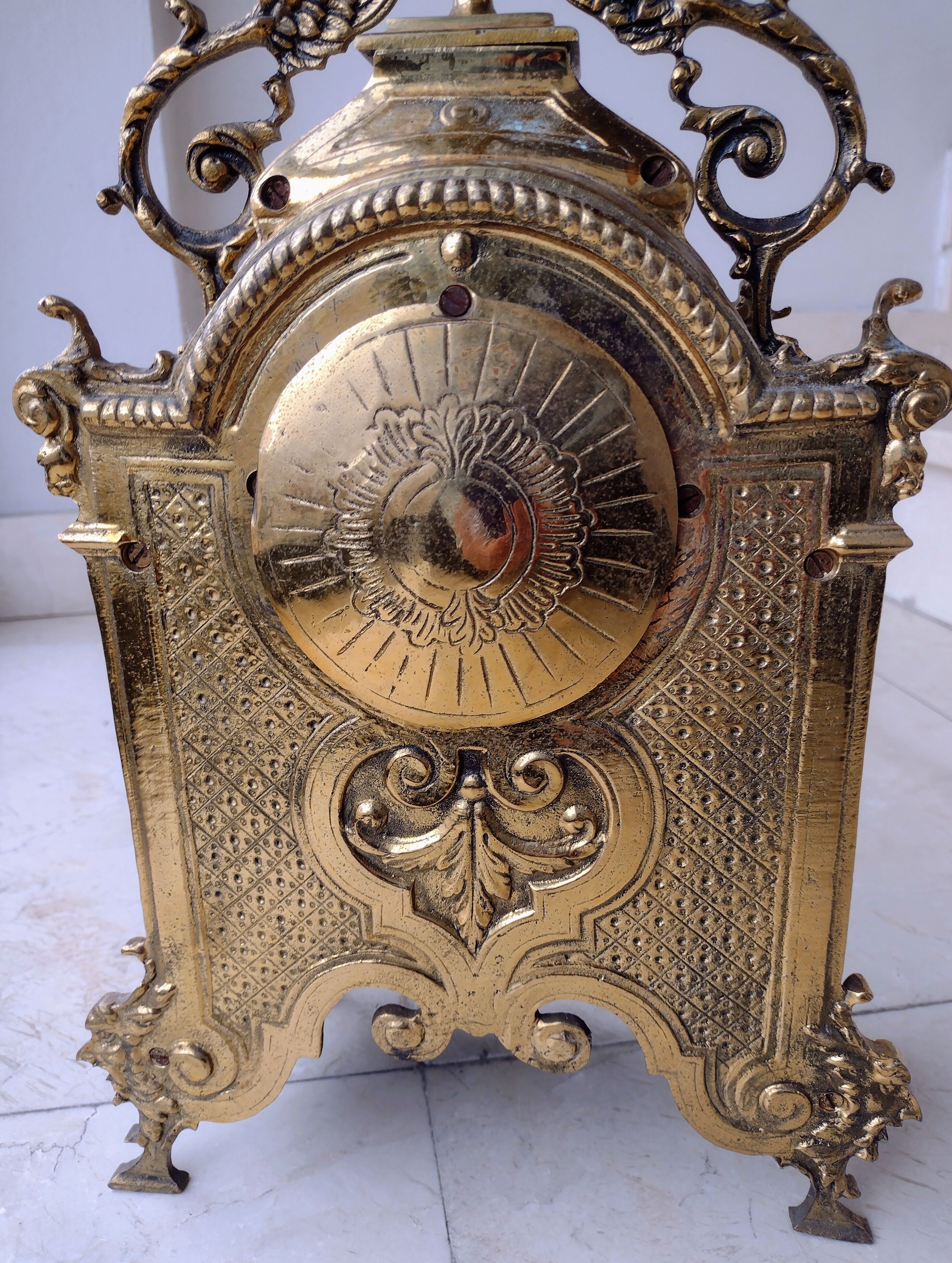 Gilt brass gothic mantle clock