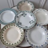 Lot de 6 assiettes creuses vertes dépareillées St Amand, Badonvillier, Salins et Bosch