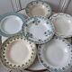 Set of 6 mismatched green hollow plates St Amand, Badonvillier, Salins and Bosch