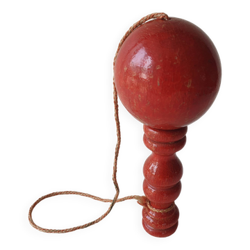 Old wooden Bilboquet - red color Height 17.5 Cm