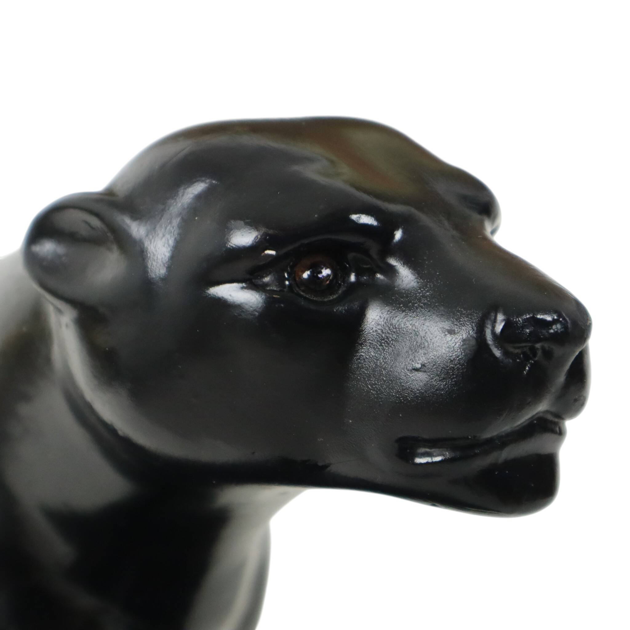 French Art Deco Style Panther Sculpture Black Lacquered Plaster 56cm
