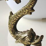 Pair of neoclassical torchlight candlesticks, koi carp, feng shui. in gilded bronze