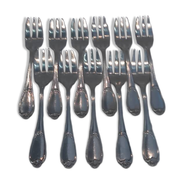 11 fourchettes à gateaux métal argenté Ercuis Pompadour LXV