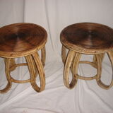 table rattan & 2 stools Indochina 1950