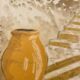 Signed pastel and watercolor painting of a Provençal landscape "the staircase"