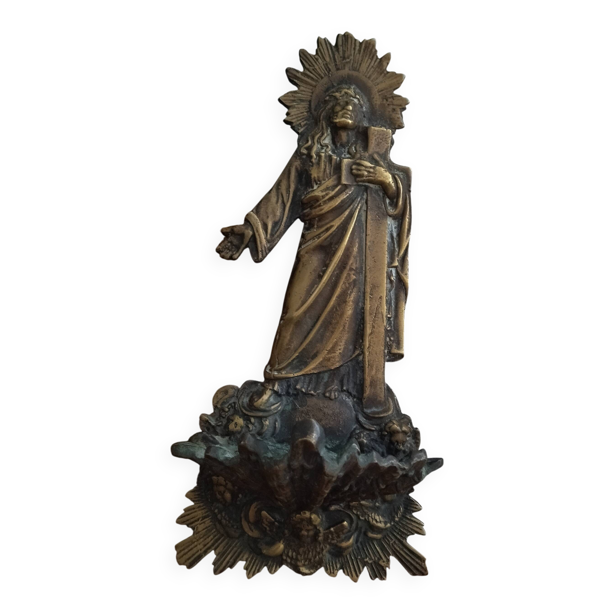 Antique bronze holy water font