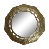 Miroir marocain vintage en laiton martelé à décor ajouré, 22 cm