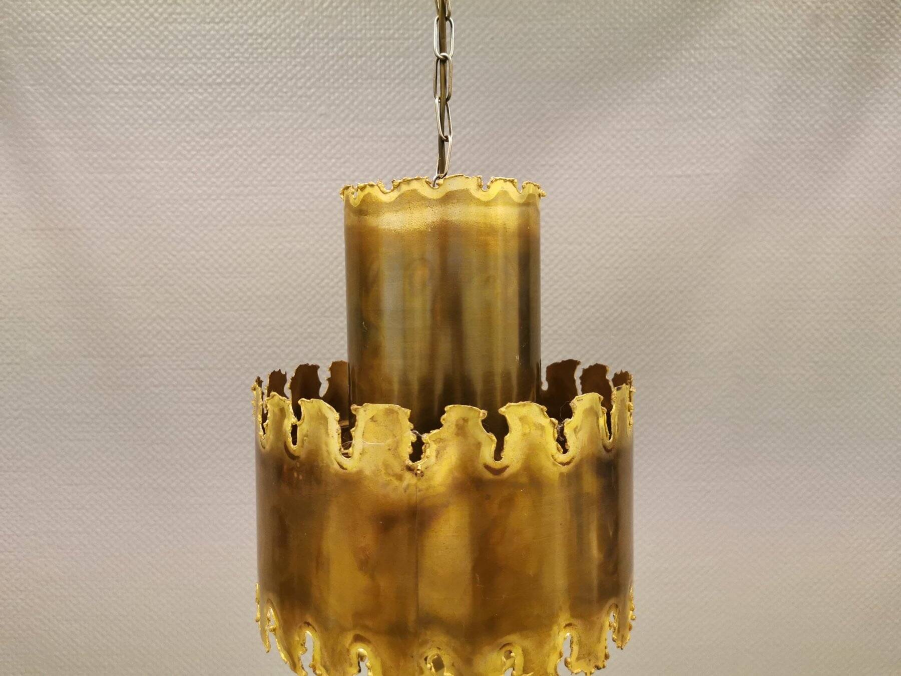 Brutalist brass hanging lamp, designed by Svend Aage Holm Sørensen Denmark