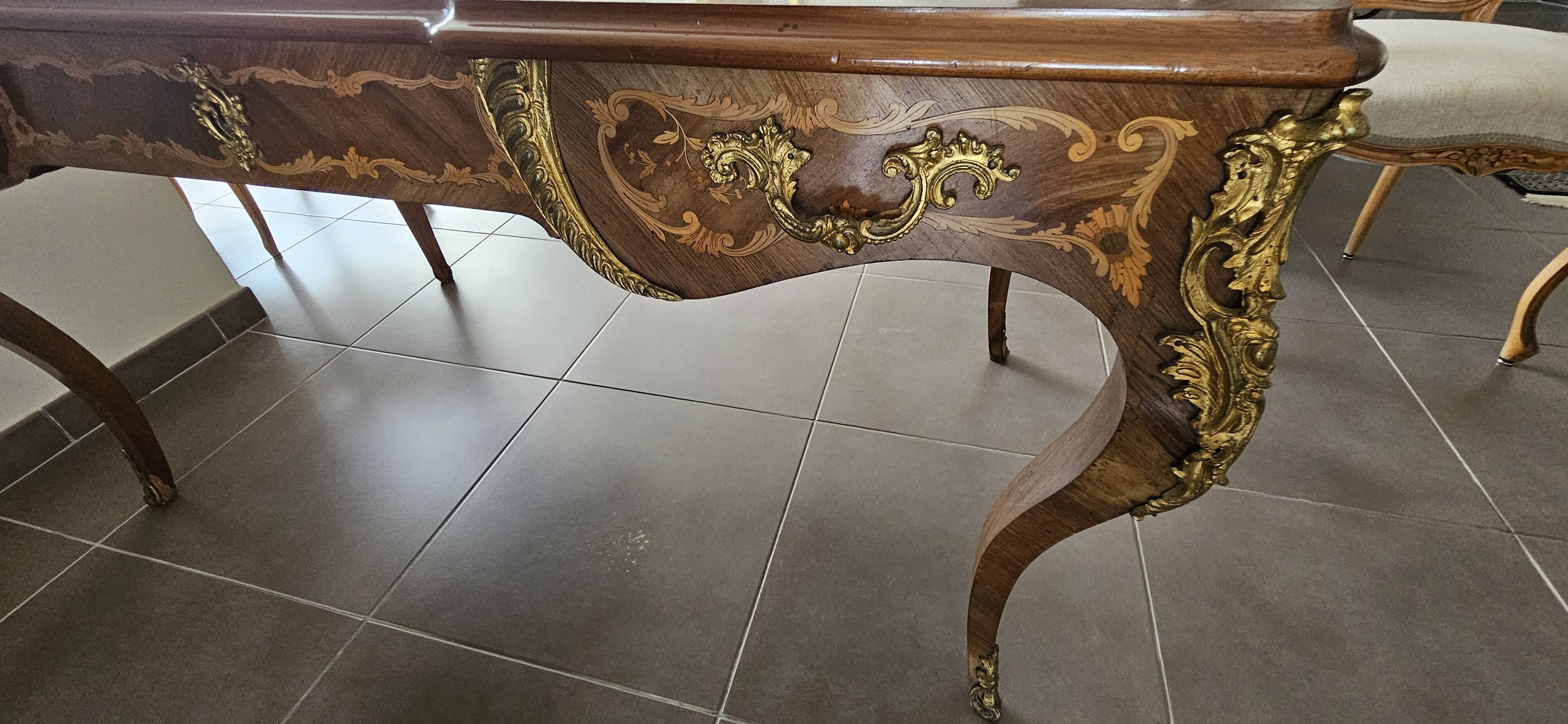 Louis XV style desk table in marquetry, Napoleon 1st period