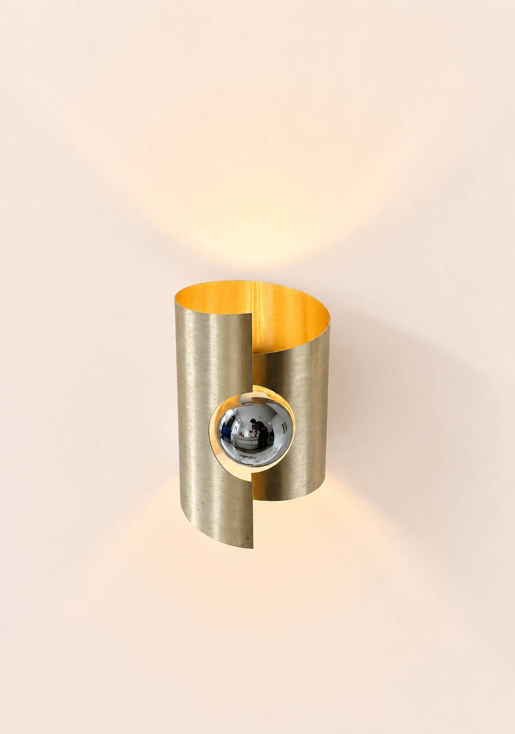 Pair of vintage wall sconces in brushed metal with a slight gold finish, France 1970.