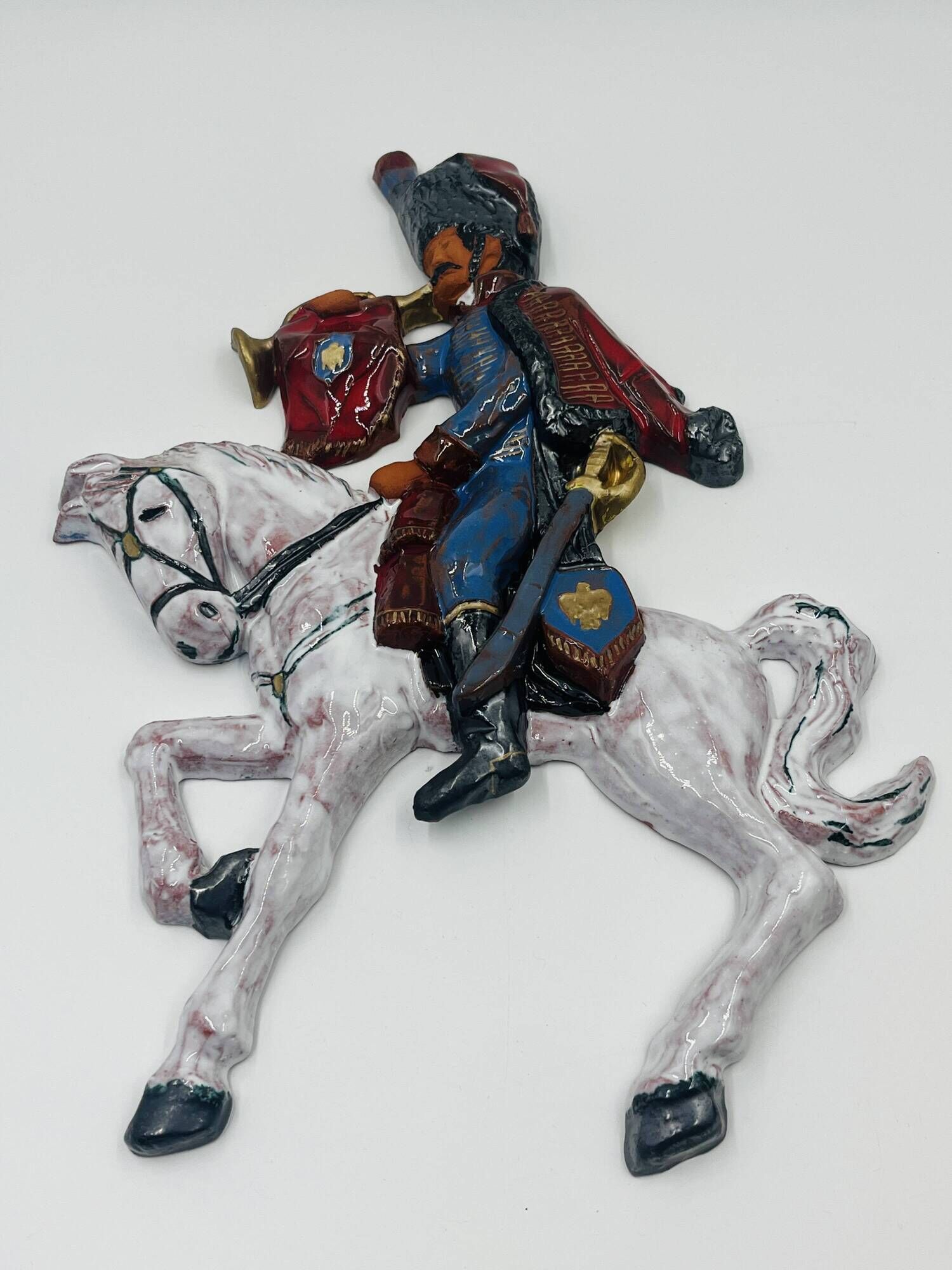 Plaque Murale Cavalier Hussard Empire en Céramique