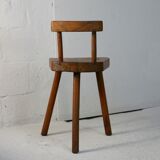 Pair of tripod stools with brutalist backrests, France, circa 1960