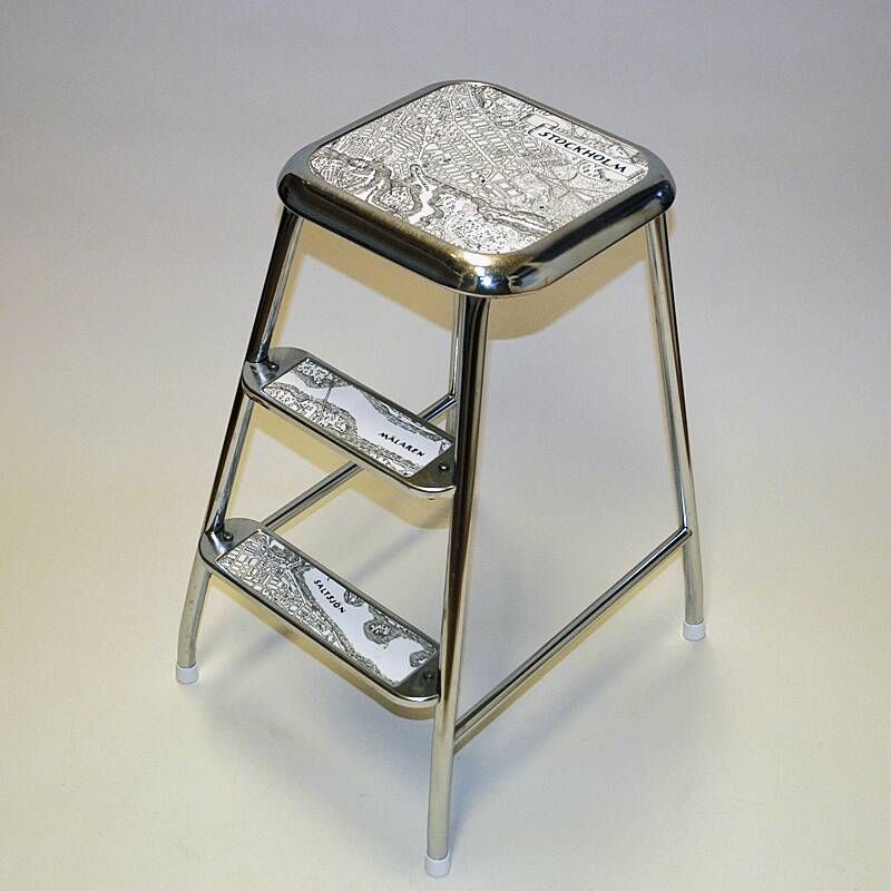 Swedish midcentury step stool Stockholm of chromed steel by Awab 1950s