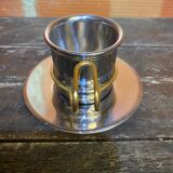 Old Pair of Stainless Steel Cup + Golden Metal Handle Made in ITALY Vintage #D46