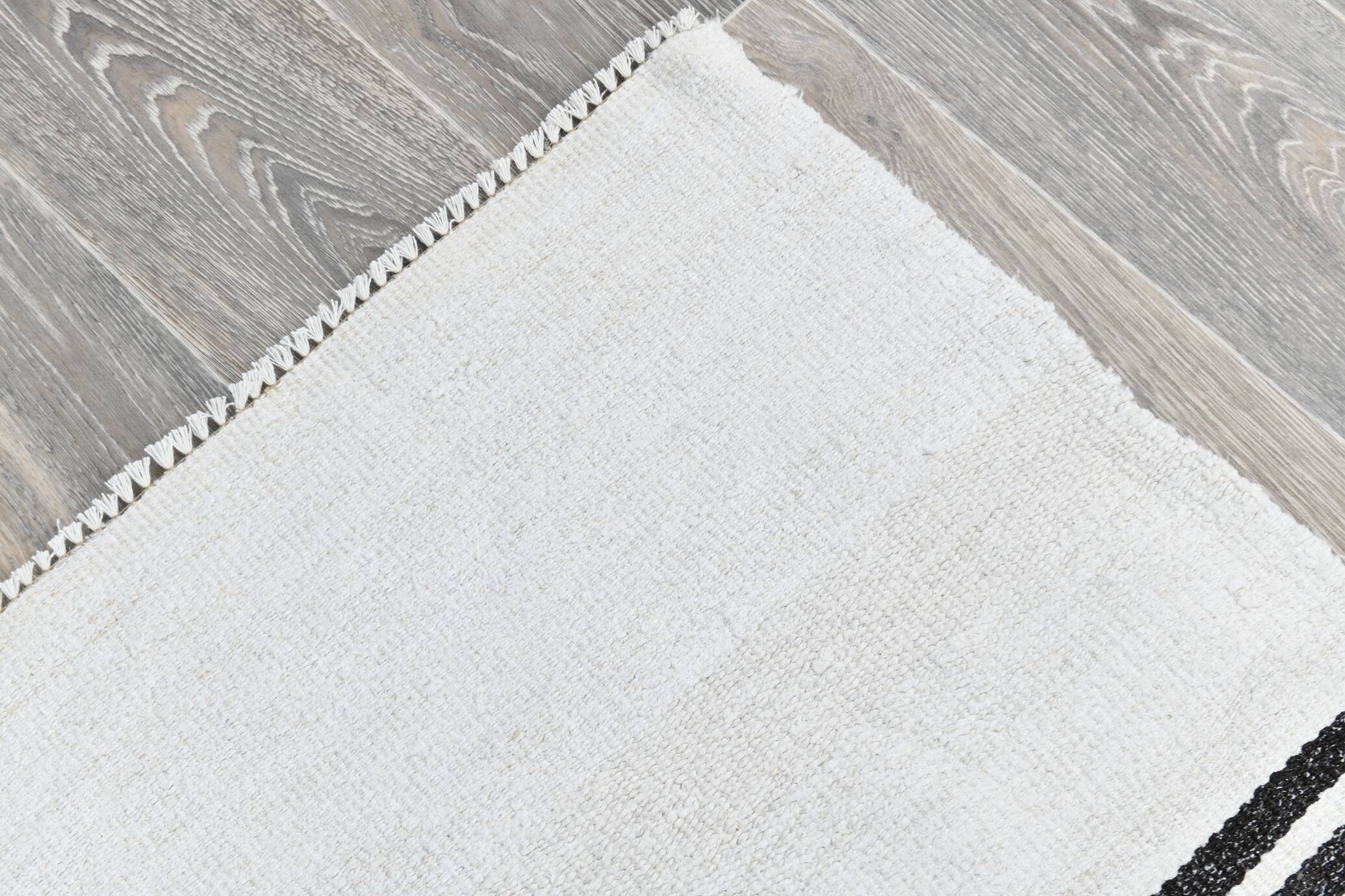 %100 Wool Beige & Black Striped Vintage Kilim Rug, 309x366 Cm