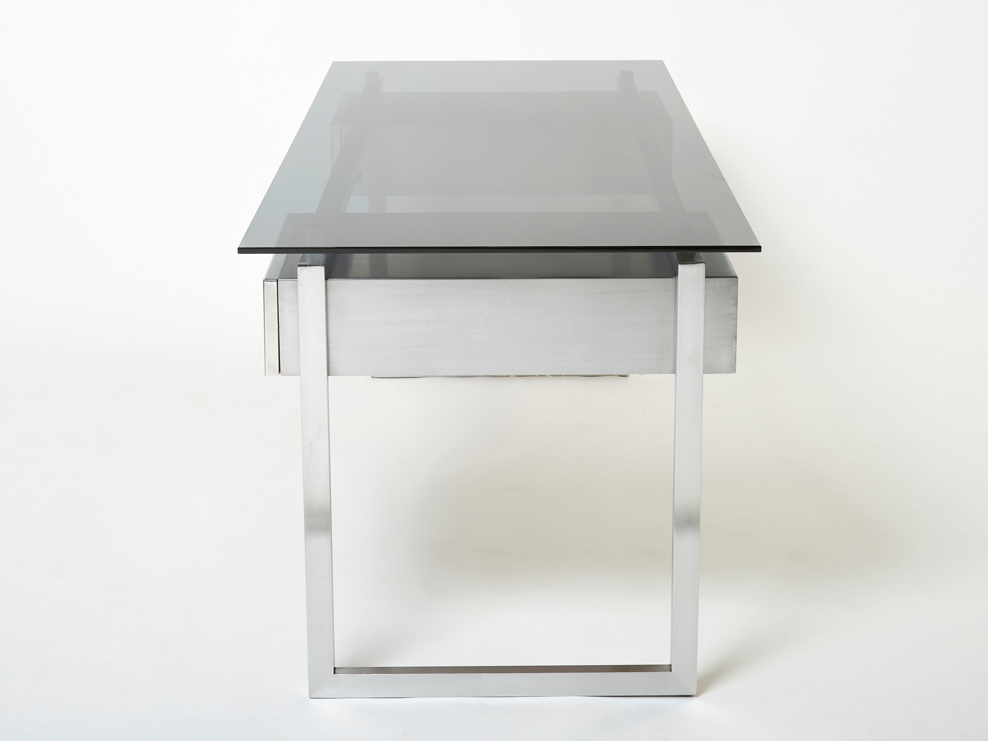 Desk stainless steel brushed gray smoked glass by Patrice Maffei for Kappa 1970