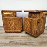 Art Decò bedside tables in blond walnut with drawer and shelf