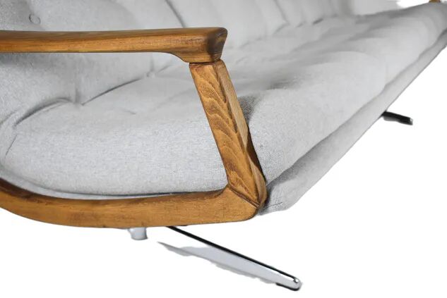Scandinavian sofa in grey fabric and wood, 1960s