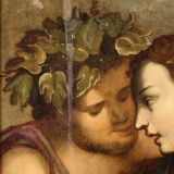 Peinture flamande ancienne sur panneau du XVIIe siècle, Bacchus et Ariane