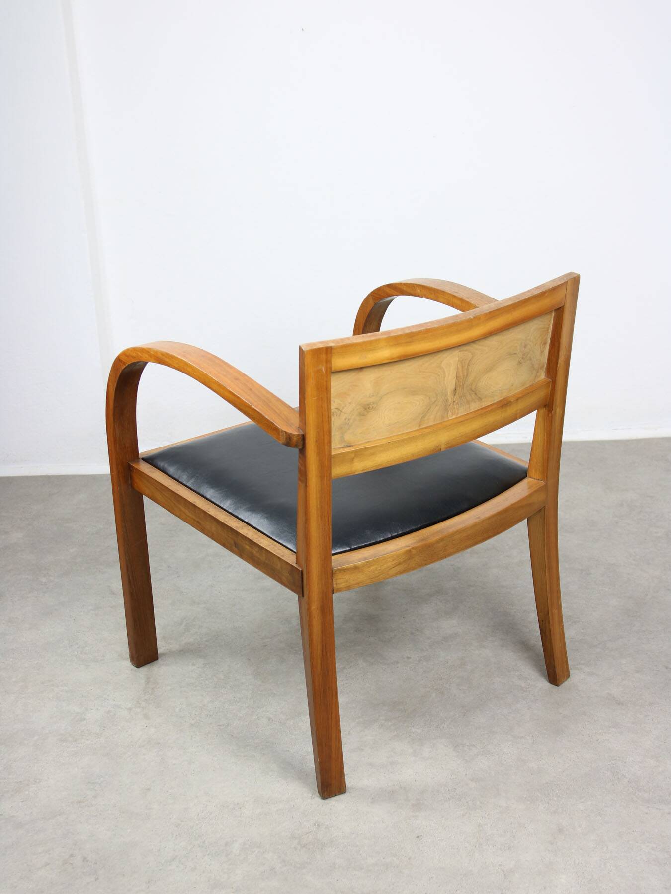 Italian Art Deco Lounge Chairs in Wood & Black Leatherette, set of 2