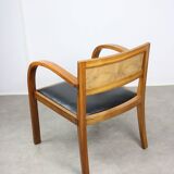 Italian Art Deco Lounge Chairs in Wood & Black Leatherette, set of 2