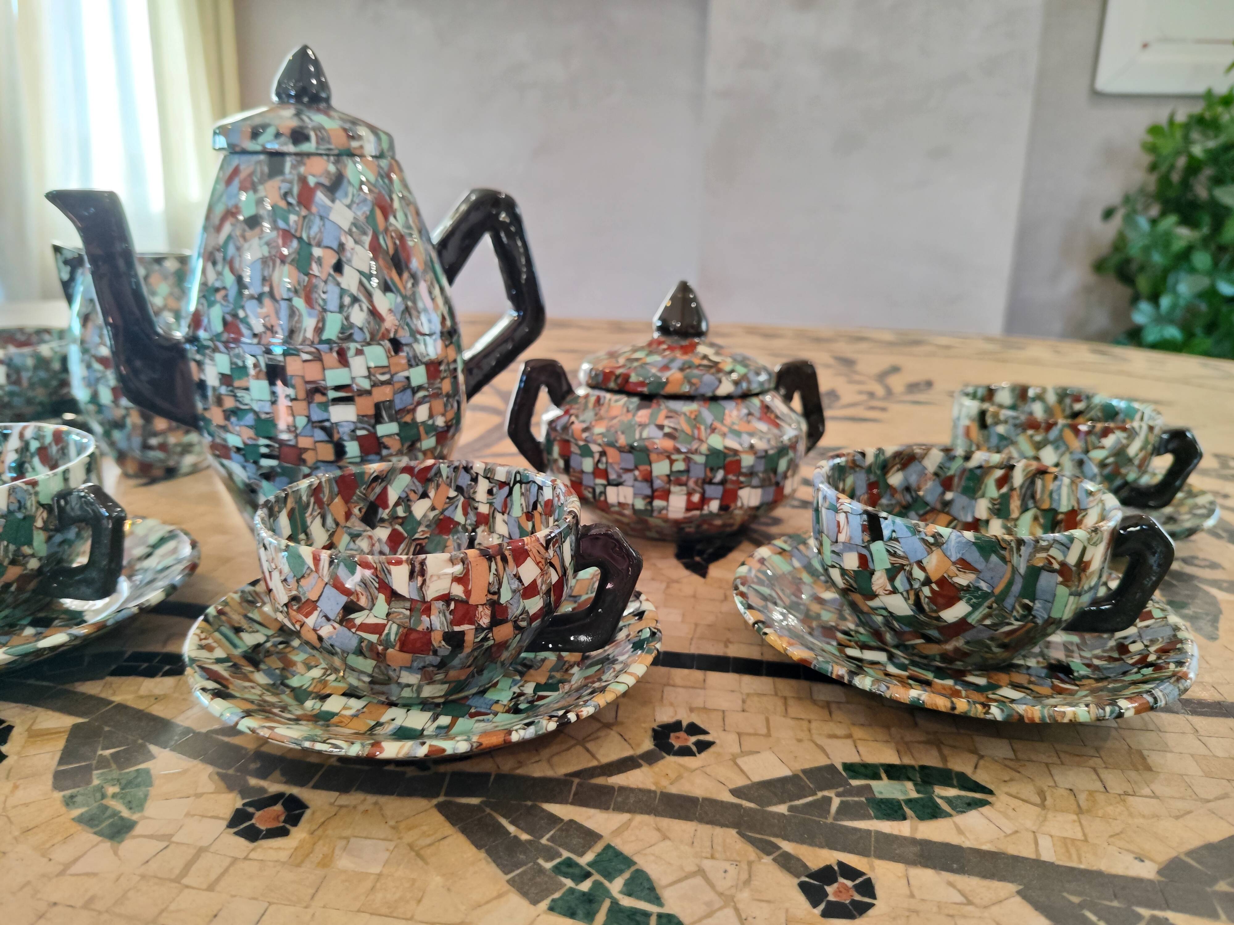 Coffee service Jean Gerbino Vallauris "Terres mêlées" in ceramic.