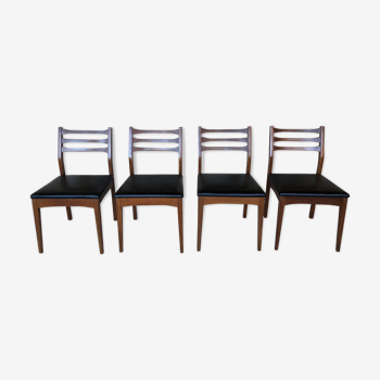 Ensemble de 4 chaises scandinave teck et skaï  noir années 60