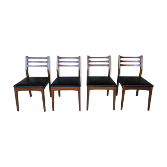 Ensemble de 4 chaises scandinave teck et skaï  noir années 60