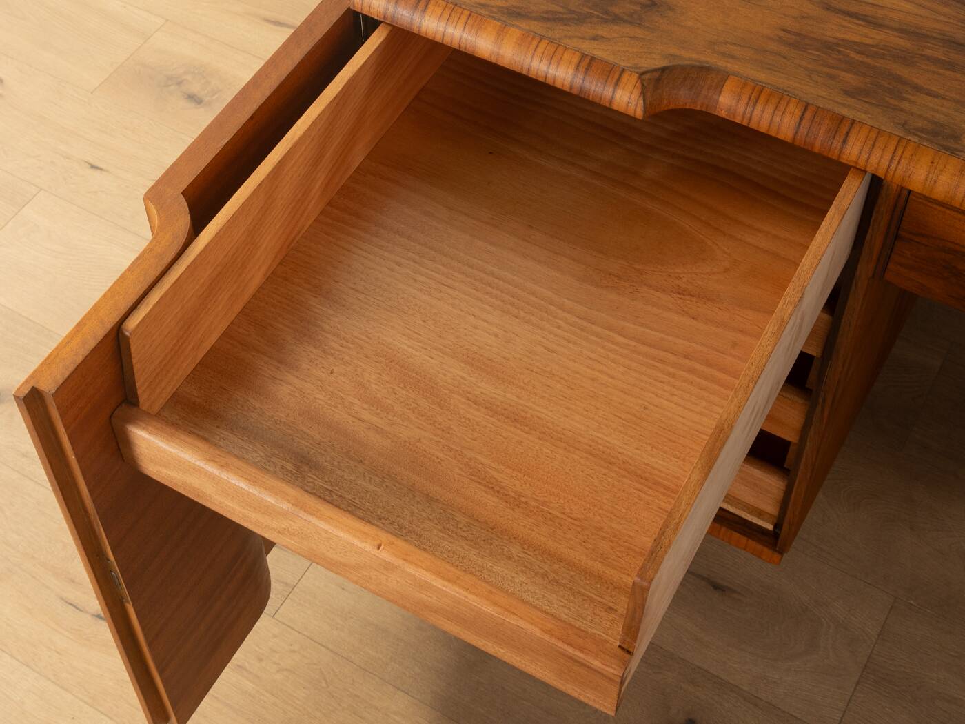 Double pedestal desk, Art Deco, 1930s, walnut veneer