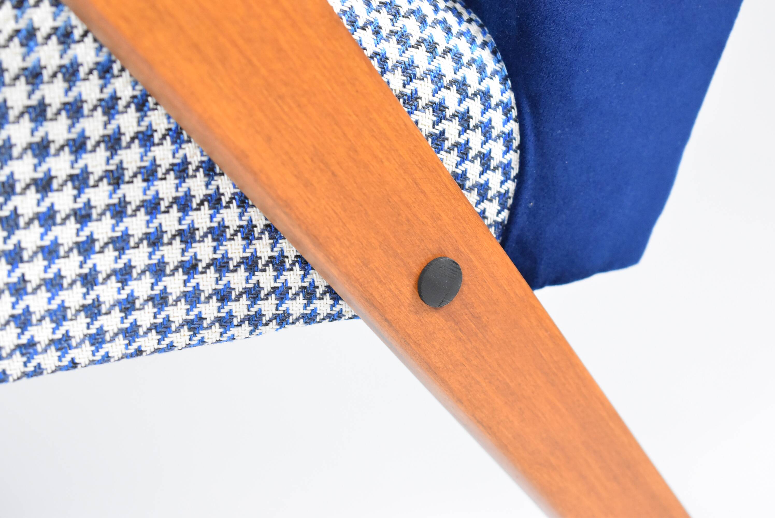 Original armchair compas, pied de poule, blue velvet, 1960s, restored