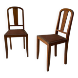 Set of 2 wooden chairs with studded leather.