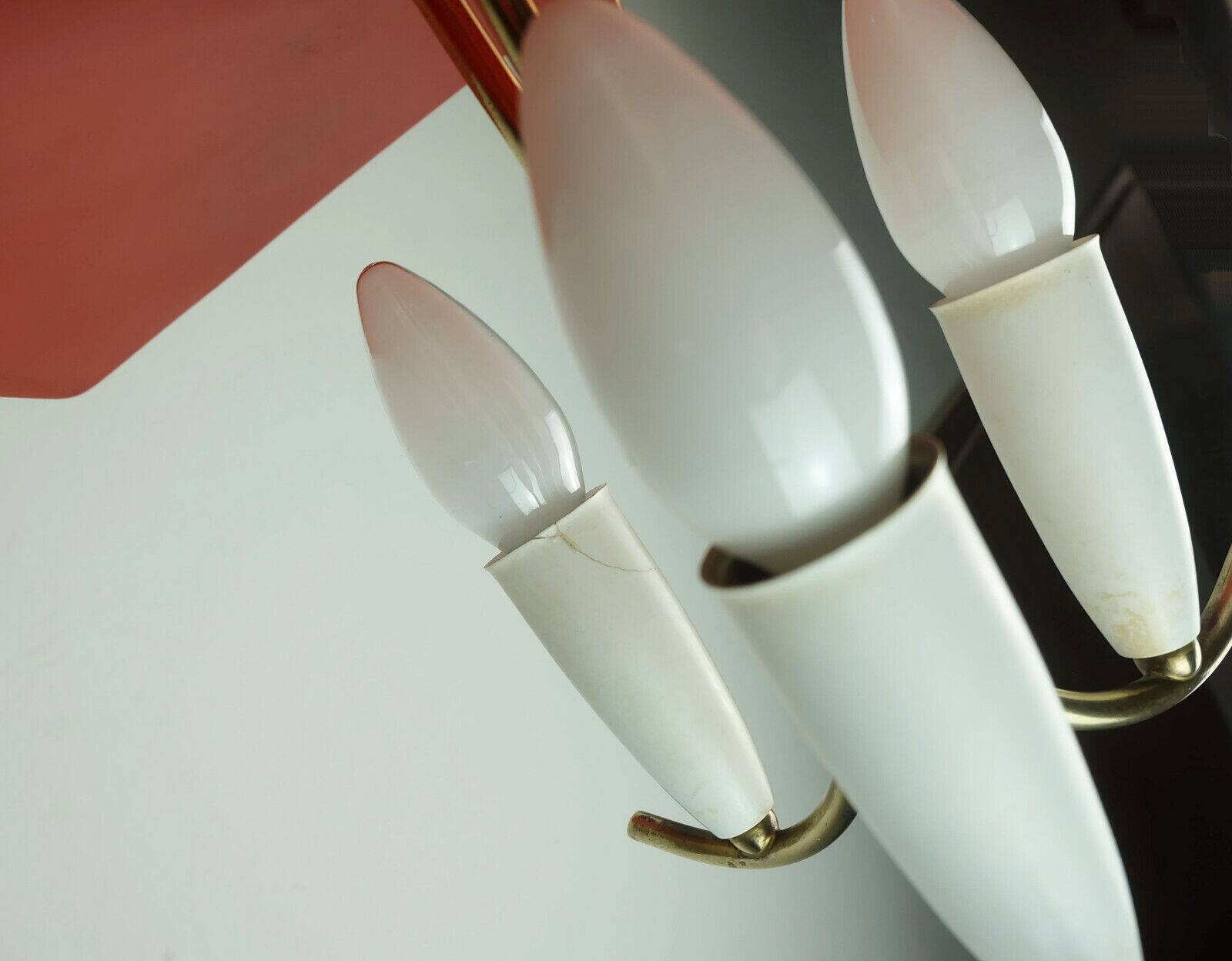 1950s mid century 3-light pendant brass metal plastic stilnovo era