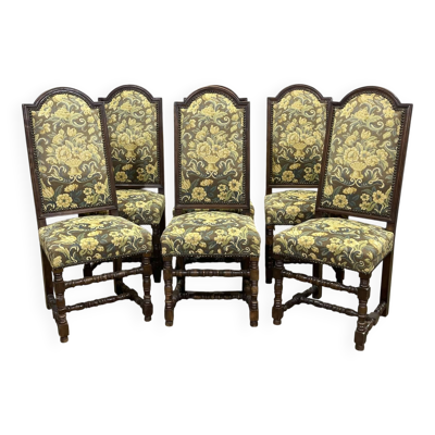 Suite de 6 chaises louis xiii en hêtre des années 1950
