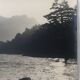 River landscape with characters, 60s/70s. Black and white silver print.