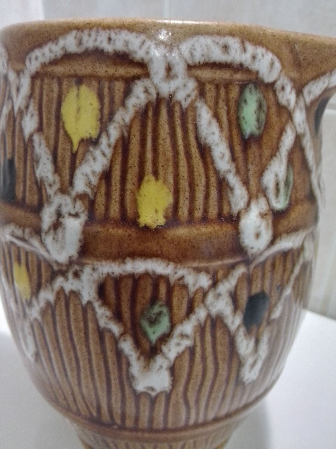 Pitcher "barrel" glazed terracotta