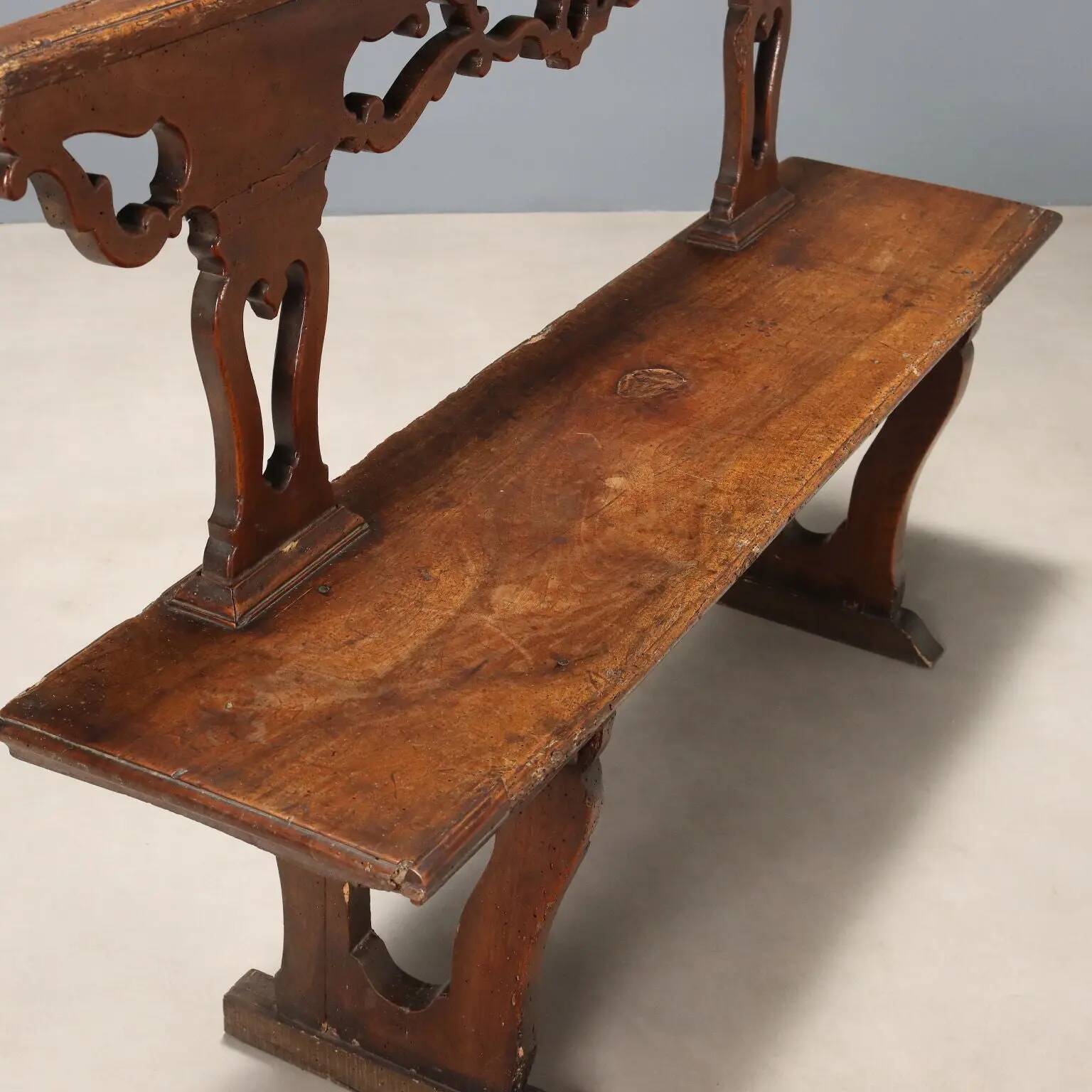 Antique walnut wood bench, Italy, 18th century