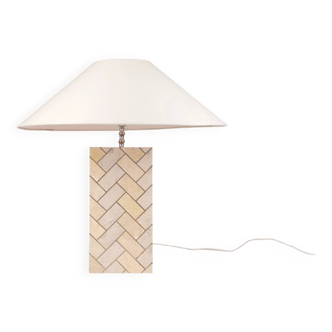 Italian lamp in marble marquetry and brass, 70s